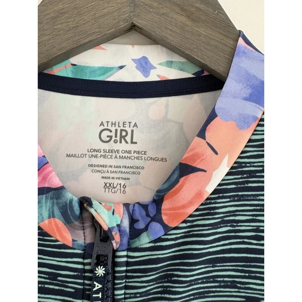 Athleta Girl Girls Sz XXL 16 Long Sleeve One Piece Swimsuit Zip Up Floral Print